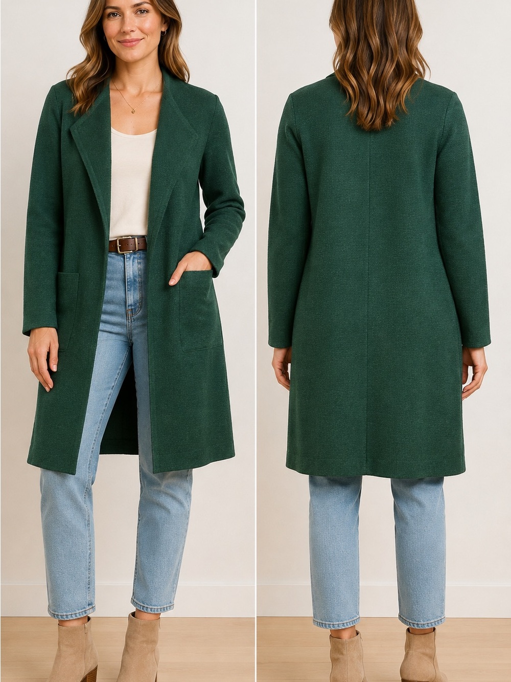ANRABESS Long Open Front
Cardigan Coat Green XS